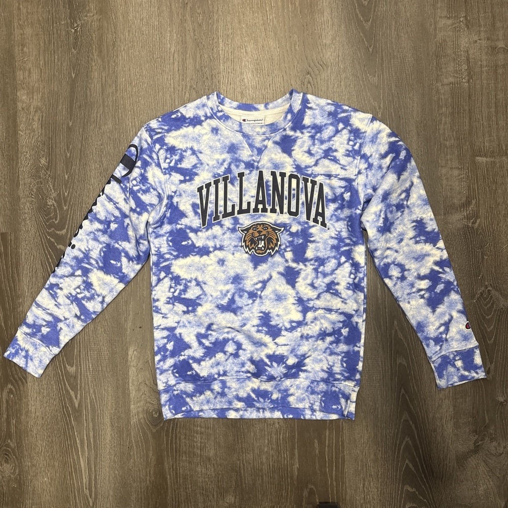 Villanova Wildcats University Sweatshirt Men XSmall Champion Sky Tie Dye Mascot